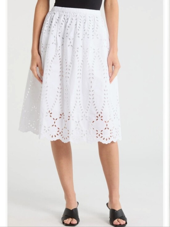 Frank & Eileen Dresses & Skirts - Frank & Eileen Gracie White Cotton Eyelet Midi Skirt Size Large